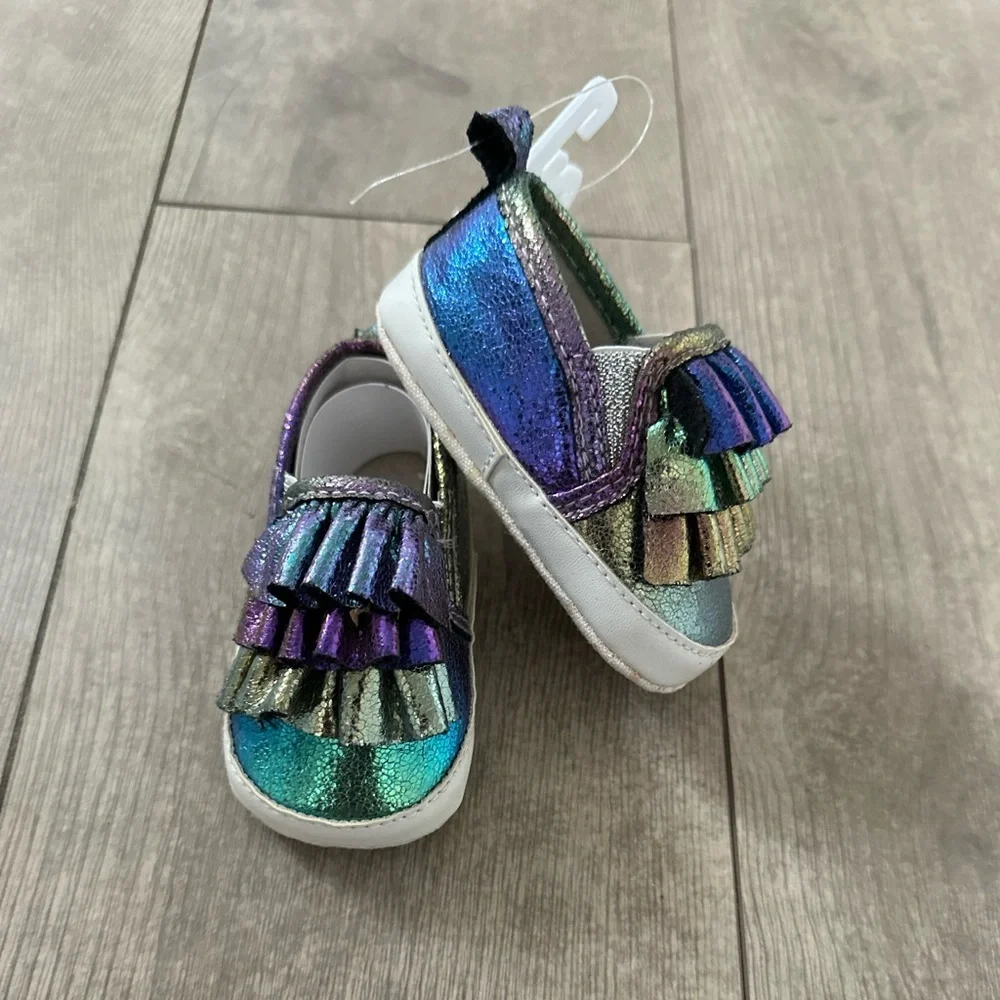 ADORABLE New Glitter rainbow peacock walker shoes baby girl 3-6m rising star